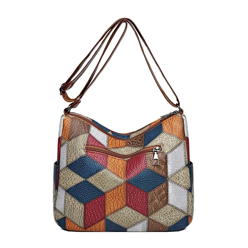 Damen Umhängetasche elegant – Vintage Retro Crossbody Patchwork Bag für Alltag & Freizeit