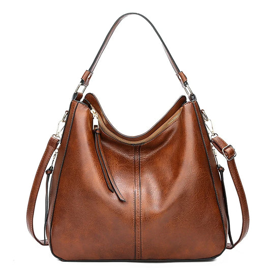 Damen Vintage Hobo Bag – Handtasche aus Leder, Modische Schultertasche mit großer Kapazität