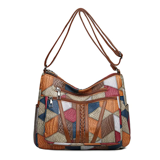 Damen Umhängetasche elegant – Vintage Retro Crossbody Patchwork Bag für Alltag & Freizeit